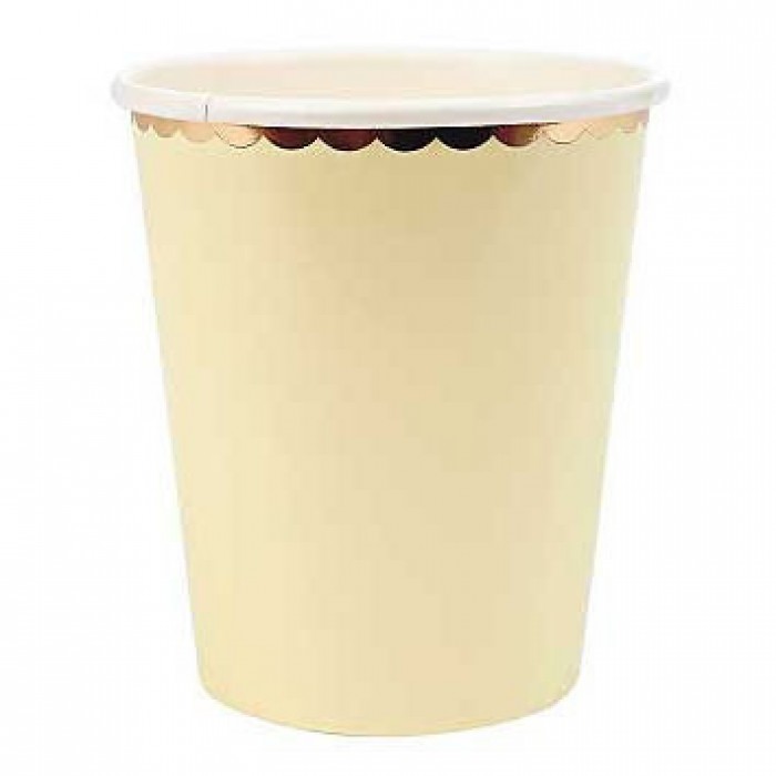 Geltoni puodeliai su aukso spalvos krašteliais (8vnt) 