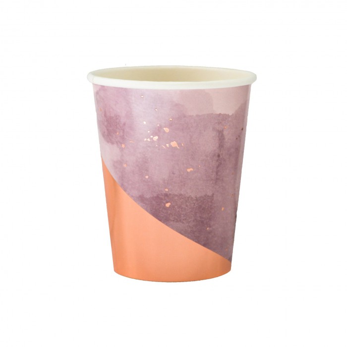 Alyvinės spalvos puodeliai su aukso papuošimais (8vnt) 