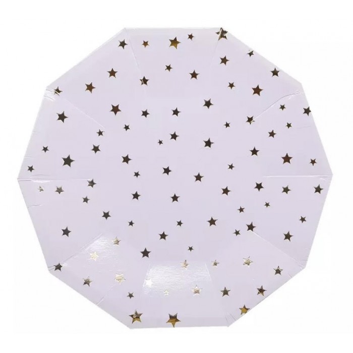 Baltos spalvos lėkštutės su aukso žvaigždutėmis (8vnt, 23cm)