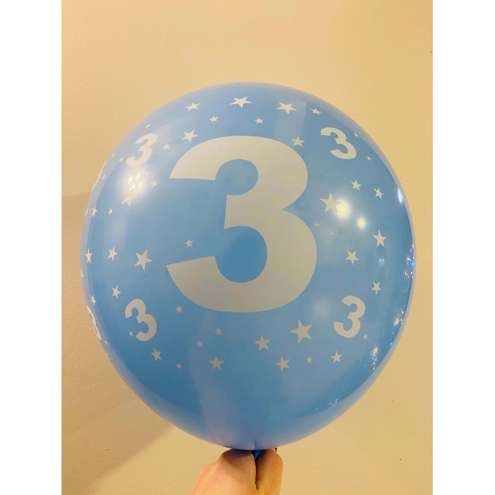 Balionas su skaičiumi 3, mėlynas (30cm)
