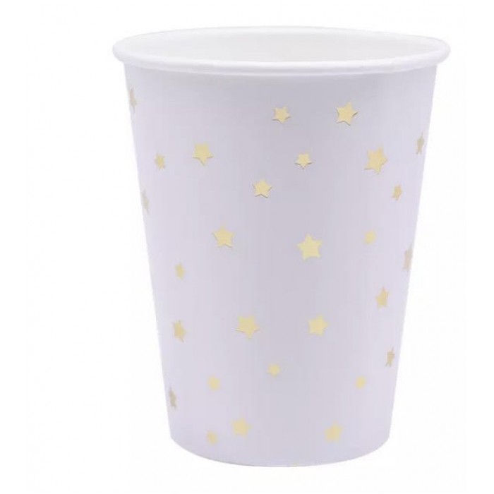 Baltos spalvos puodeliai su aukso žvaigždutėmis (8vnt) 