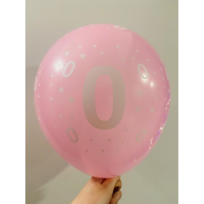 Balionas su skaičiumi 0, rožinis (30cm)